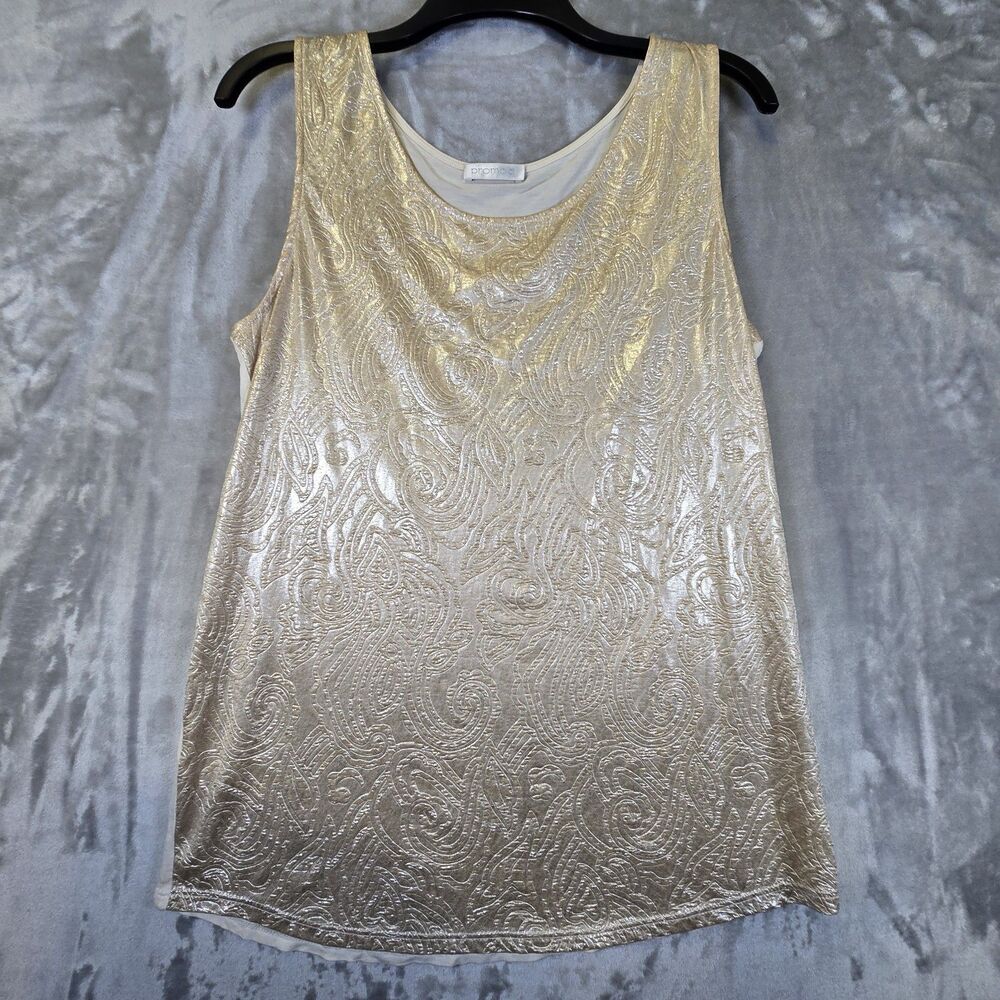Promod Womens Tank Top Gold Metallic Shimmer Paisley Medium *no size tag